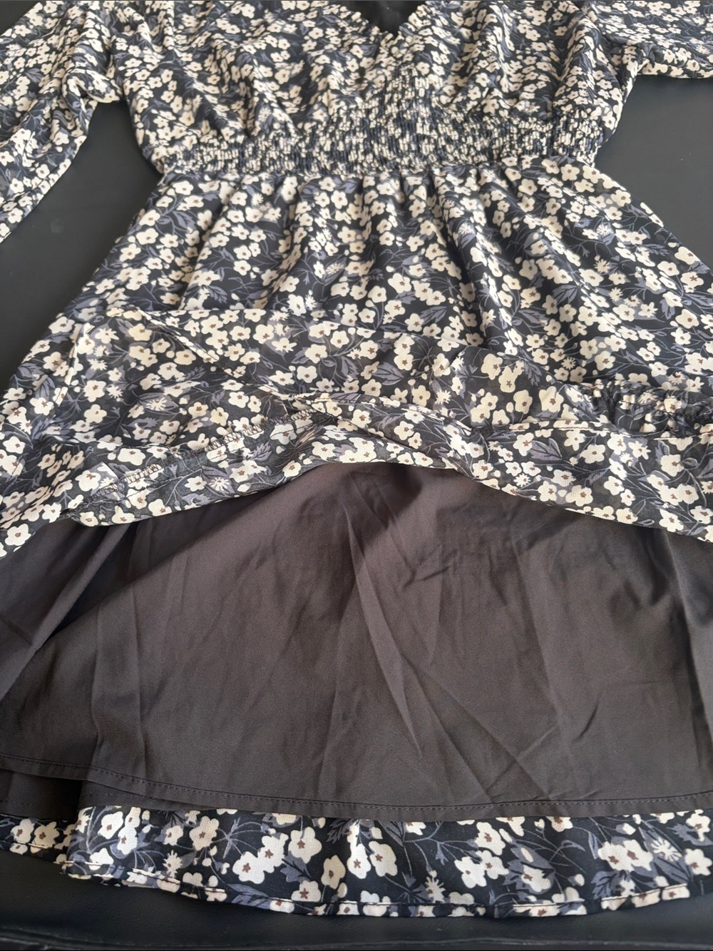 VICI Navy Blue Floral Smocked Mini Dress Long Sleeve Boho Cottagecore Size S - Picture 9 of 9
